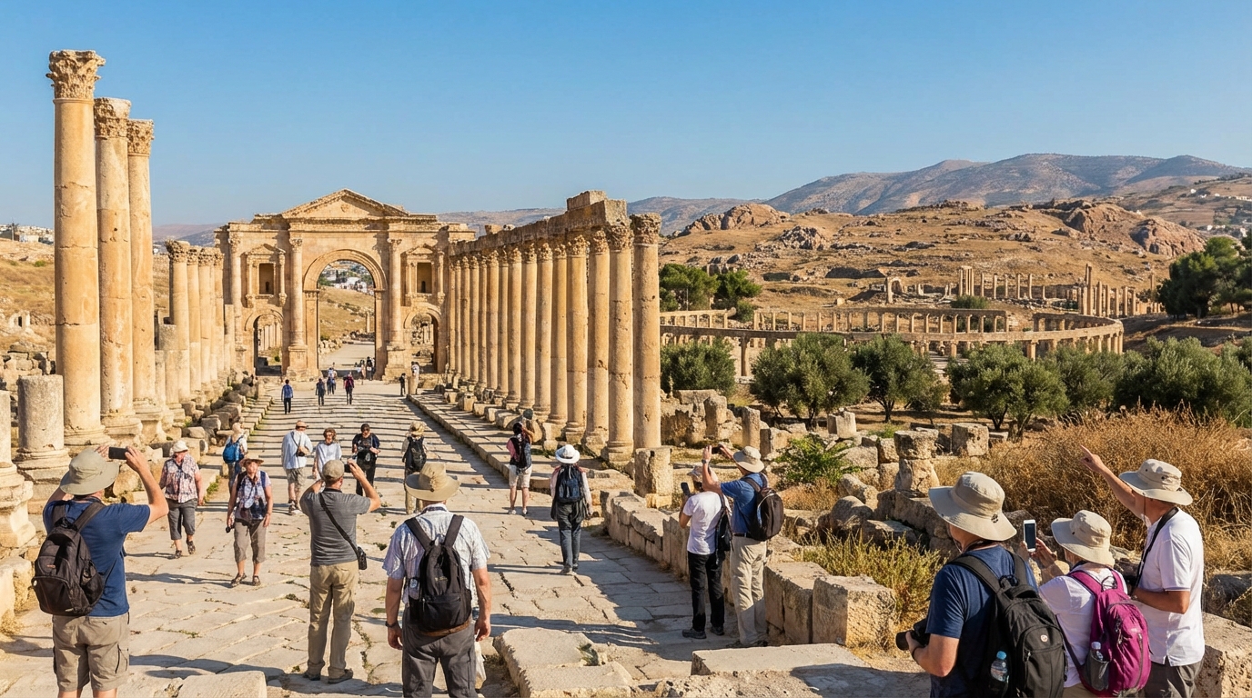 explorez jerash en jordanie, une ville où l'histoire ancienne rencontre un tourisme moderne, et découvrez ses ruines romaines impressionnantes ainsi que ses activités contemporaines.