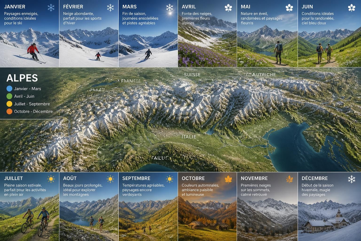 découvrez le meilleur moment pour visiter les alpes grâce à notre carte mois par mois. planifiez votre séjour idéal selon la météo, les activités et la saisonnalité.