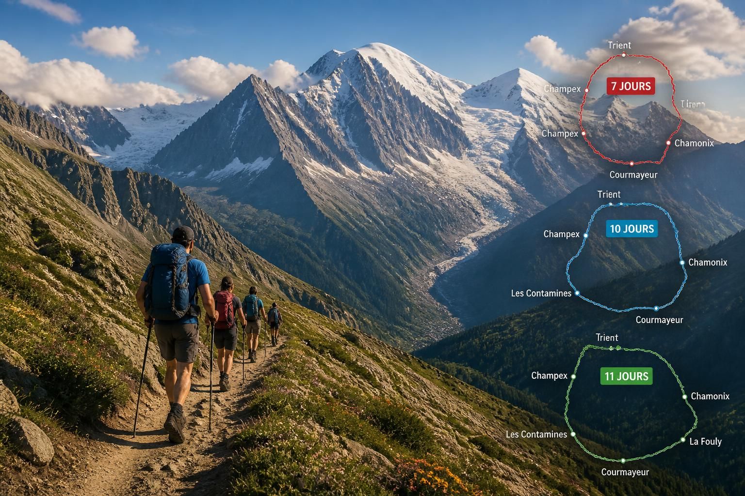 découvrez comment organiser votre tour du mont-blanc en 7, 10 ou 11 jours avec notre guide complet pour choisir l'itinéraire qui vous convient le mieux.
